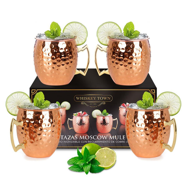 4 Tazas Moscow Mule Cobre de Acero Inoxidable para Coctelería y Bar - Redlemon