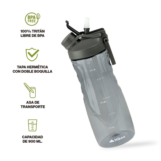 Termo para Agua de Tritán indestructible Doble Boquilla 2 Pz. 900 ml