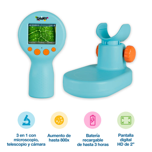 Microscopio Digital para Niños 800x 3 en 1 con Cámara y Telescopio