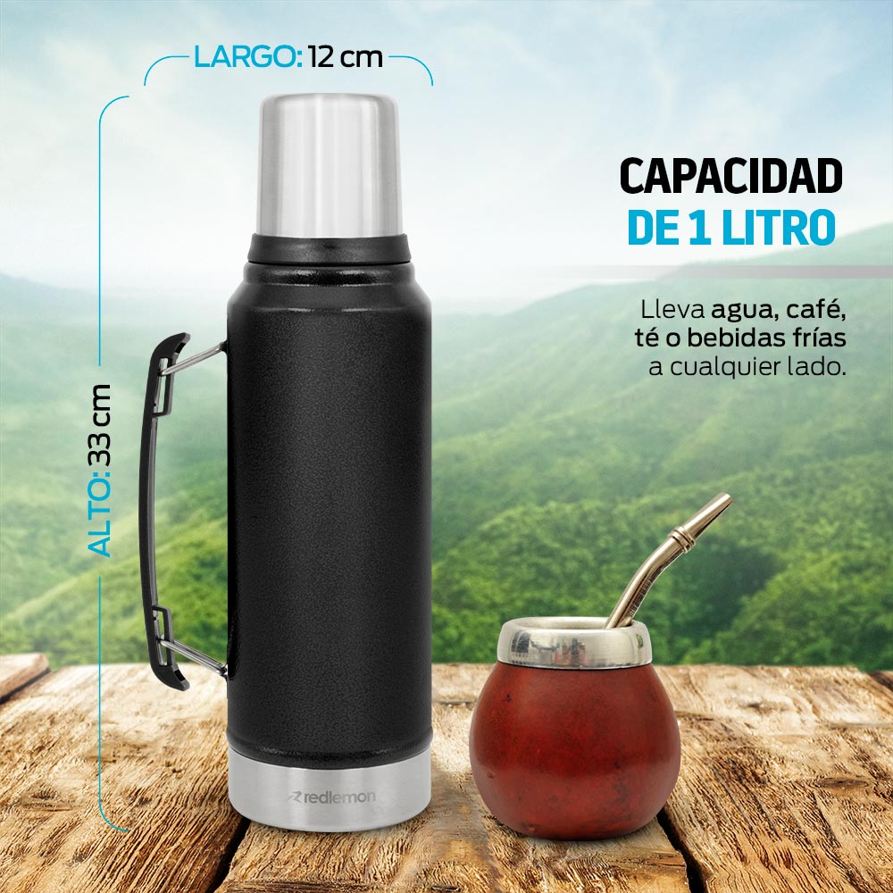 Termo para Café Grande con Taza y Aislante de Doble Pared (1 Lt)