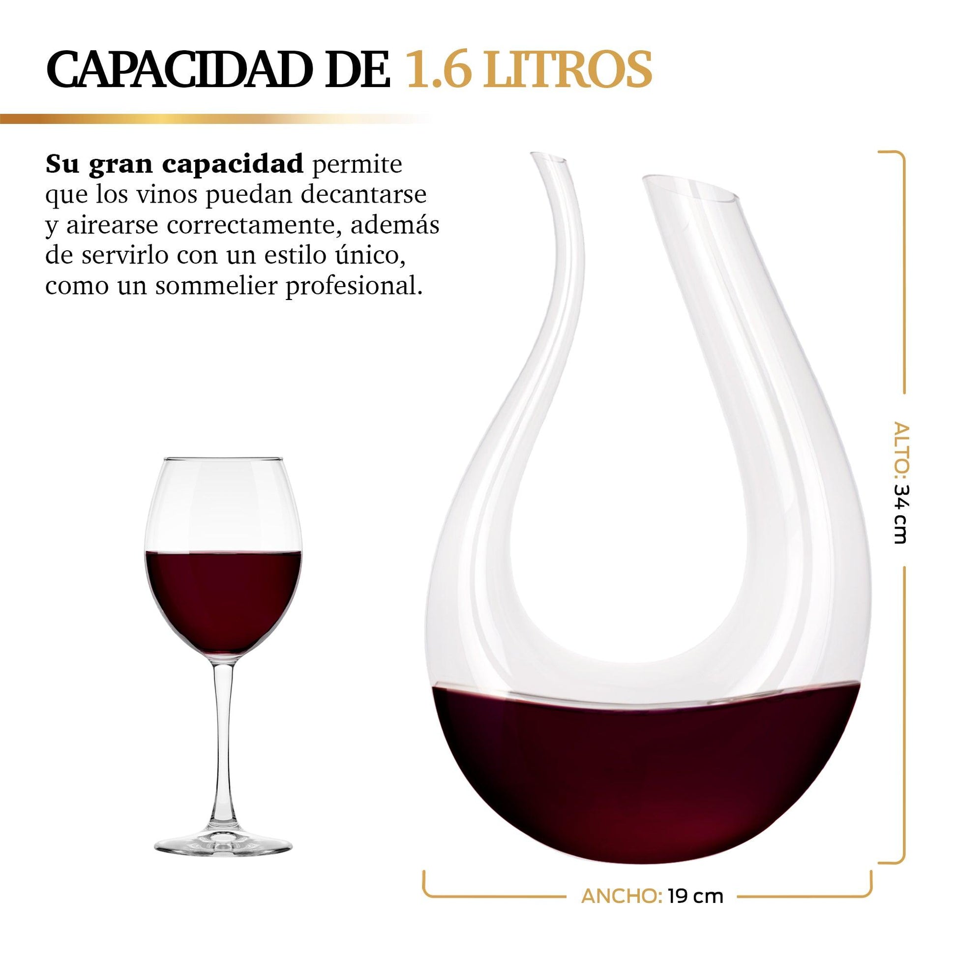 Decantador de Vino de Cristal Ultra Fino en Forma de U 1.6 Litros - Redlemon