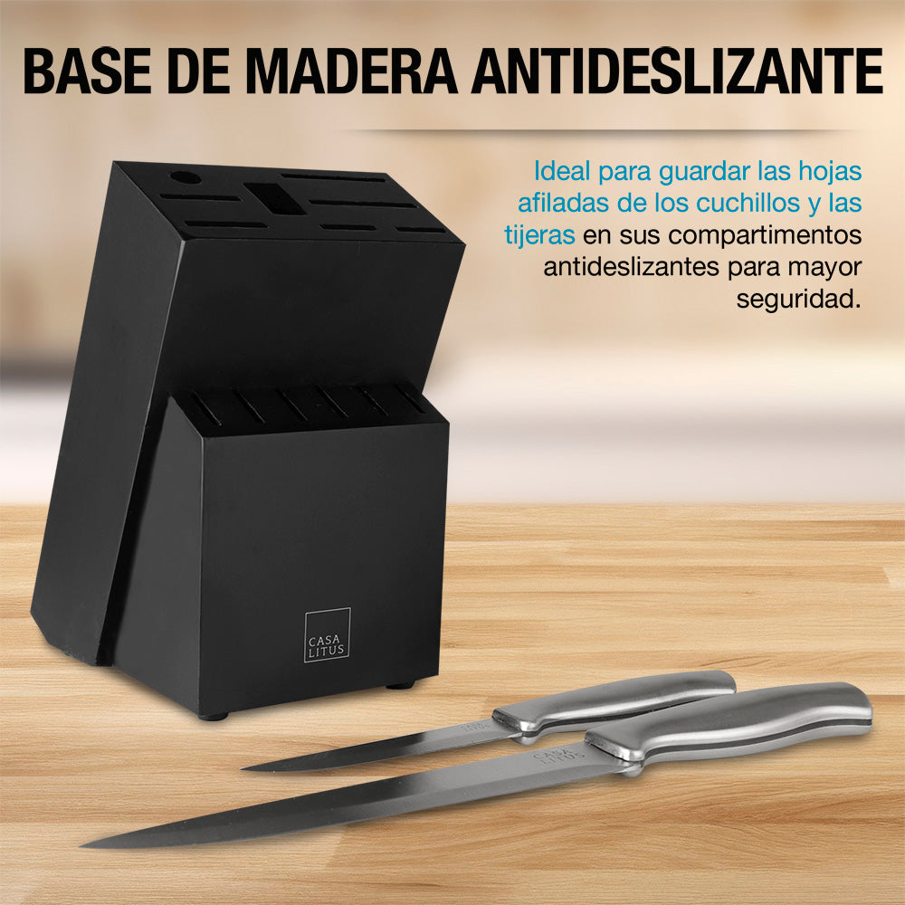 Cuchillos de Cocina de Acero Inoxidable con Base, Afilador y Tijeras 15 Pz Redlemon Technology México