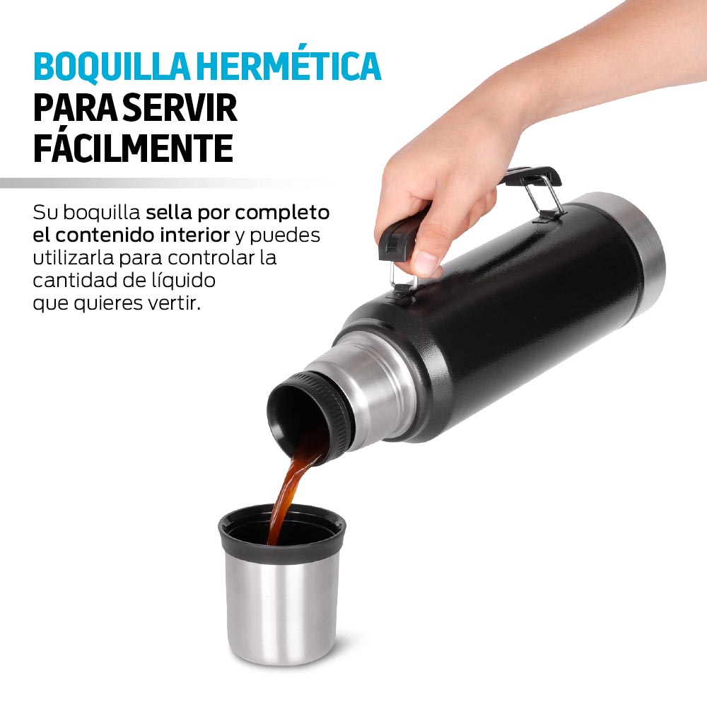 Termo para Café Grande con Taza y Aislante de Doble Pared (1 Lt)