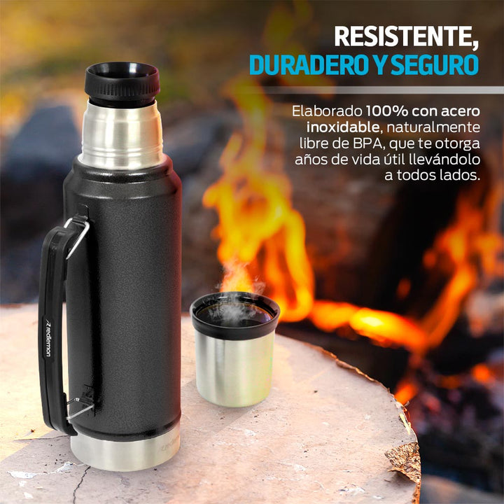 Termo para Café Grande con Taza y Aislante de Doble Pared (1 Lt)