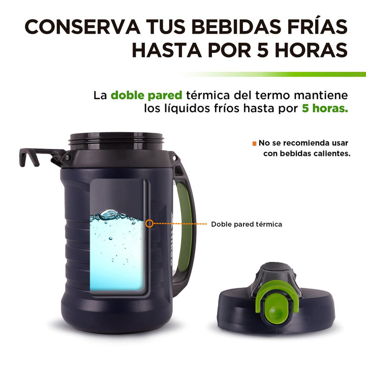 Termo para Agua de 2 Litros de Acero Inoxidable Ultra Resistente Hikeo, Redlemon.com.mx