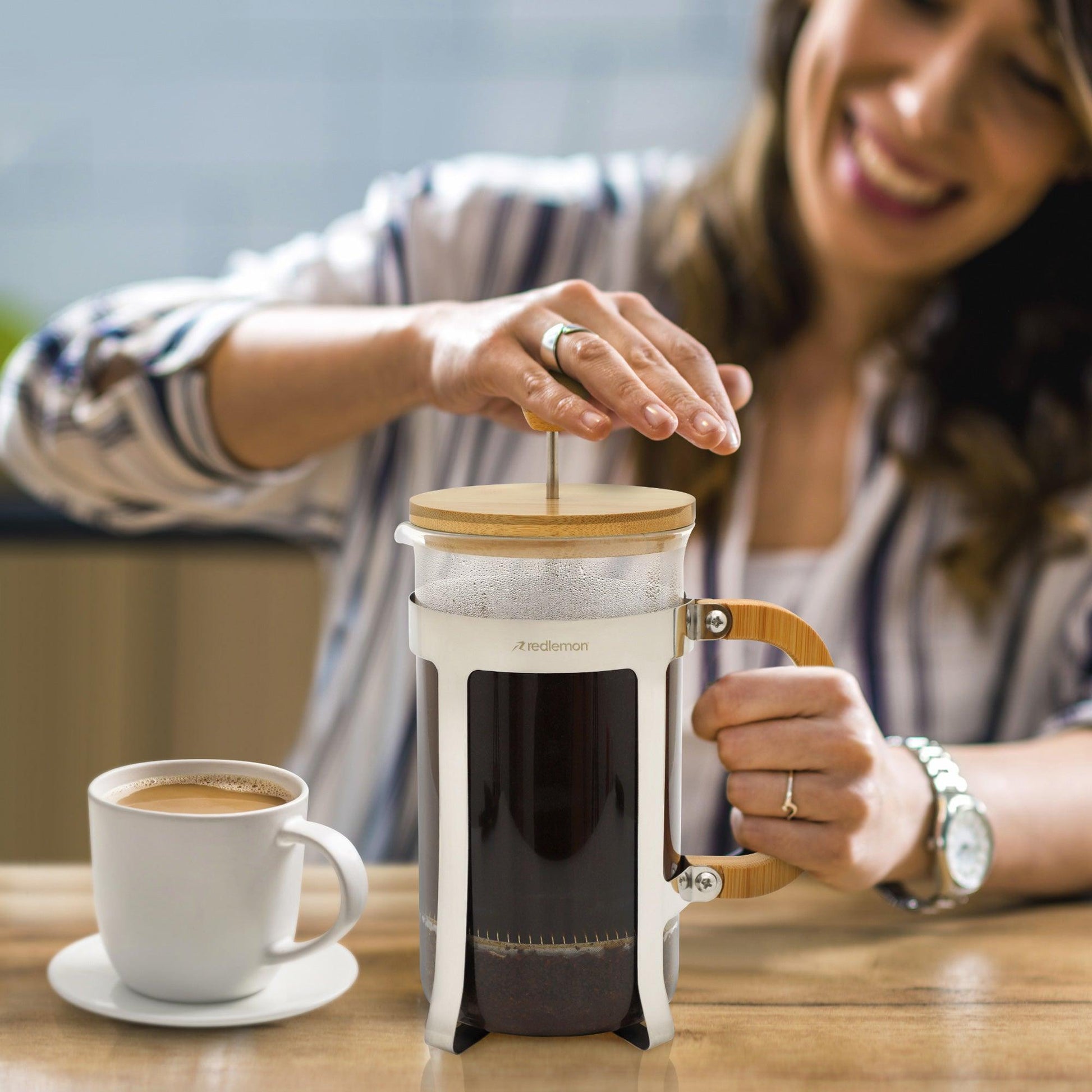 Cafetera Prensa Francesa de Bambú para Café (1 Litro) - Redlemon